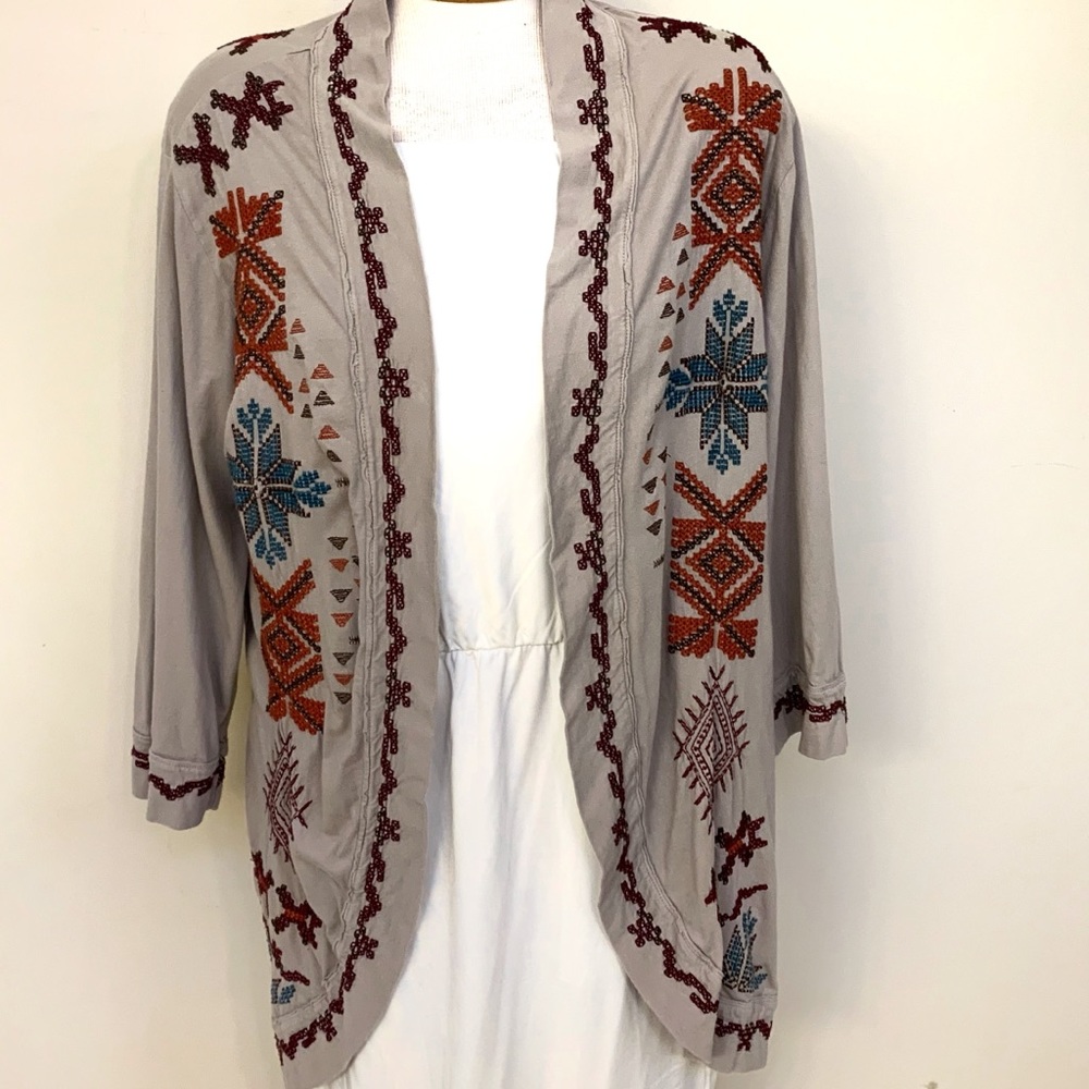 Johnny Was Open Front Cotton Cardigan Tribal Print